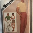 Mens Elastic waist pull on pants slacks shorts sewing pattern Simplicity 9922 Waist Size