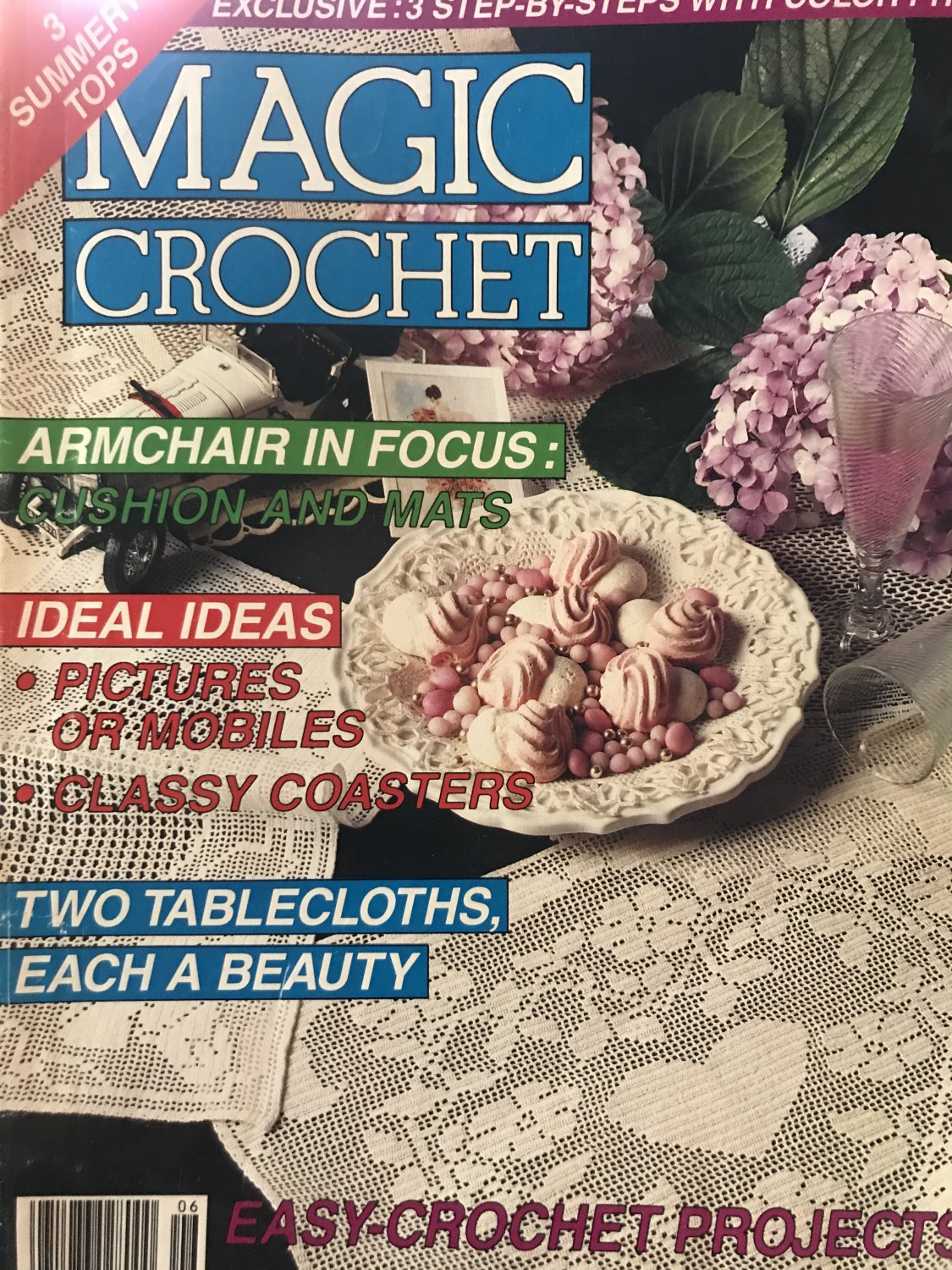 Magic Crochet Pattern Magazine Number 72 June 1991 Doilies, curtain, tops