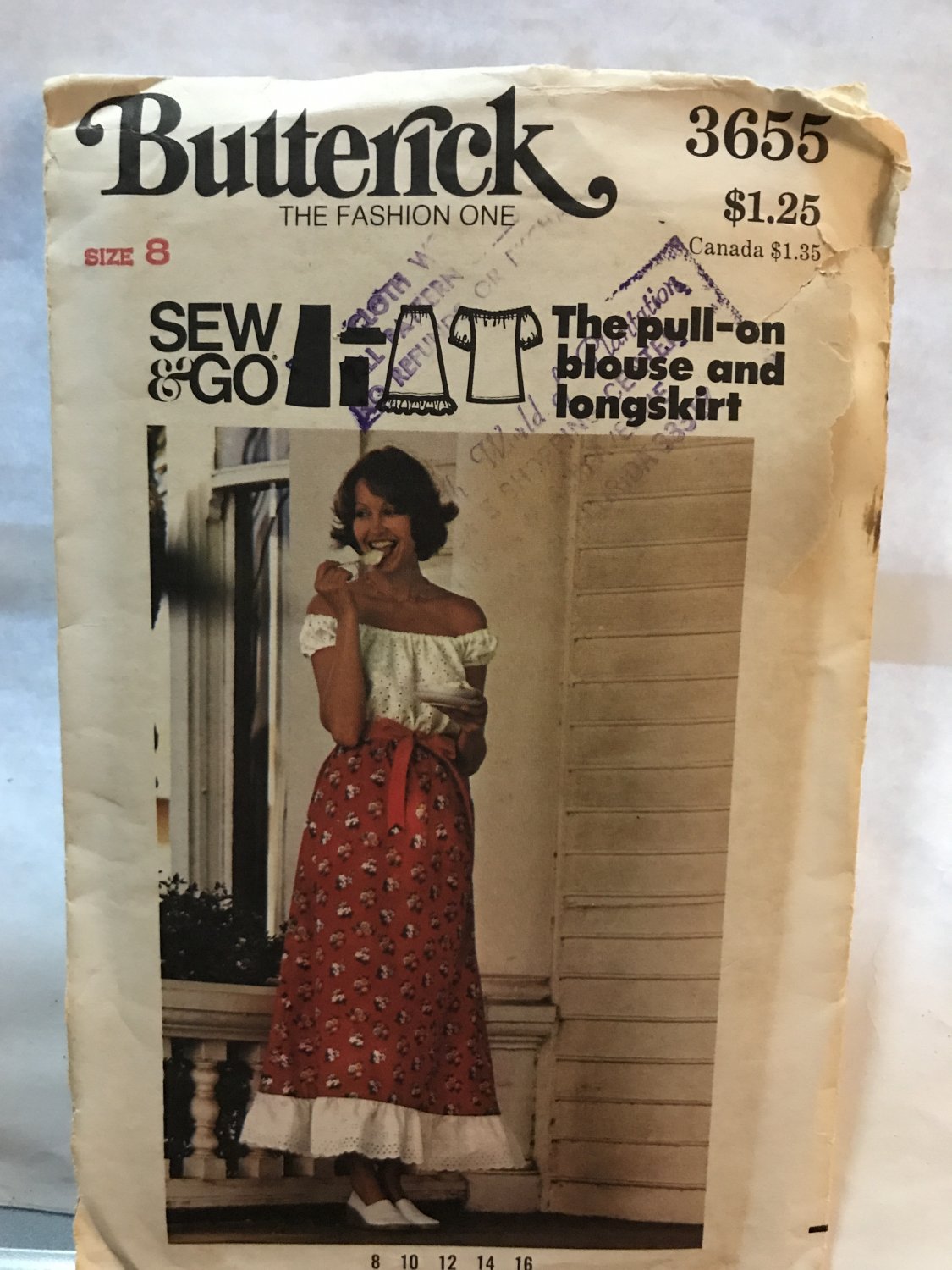 Butterick 3655 Misses'  Pull-on blouse and long skirt Boho Style Sewing Pattern Size 8