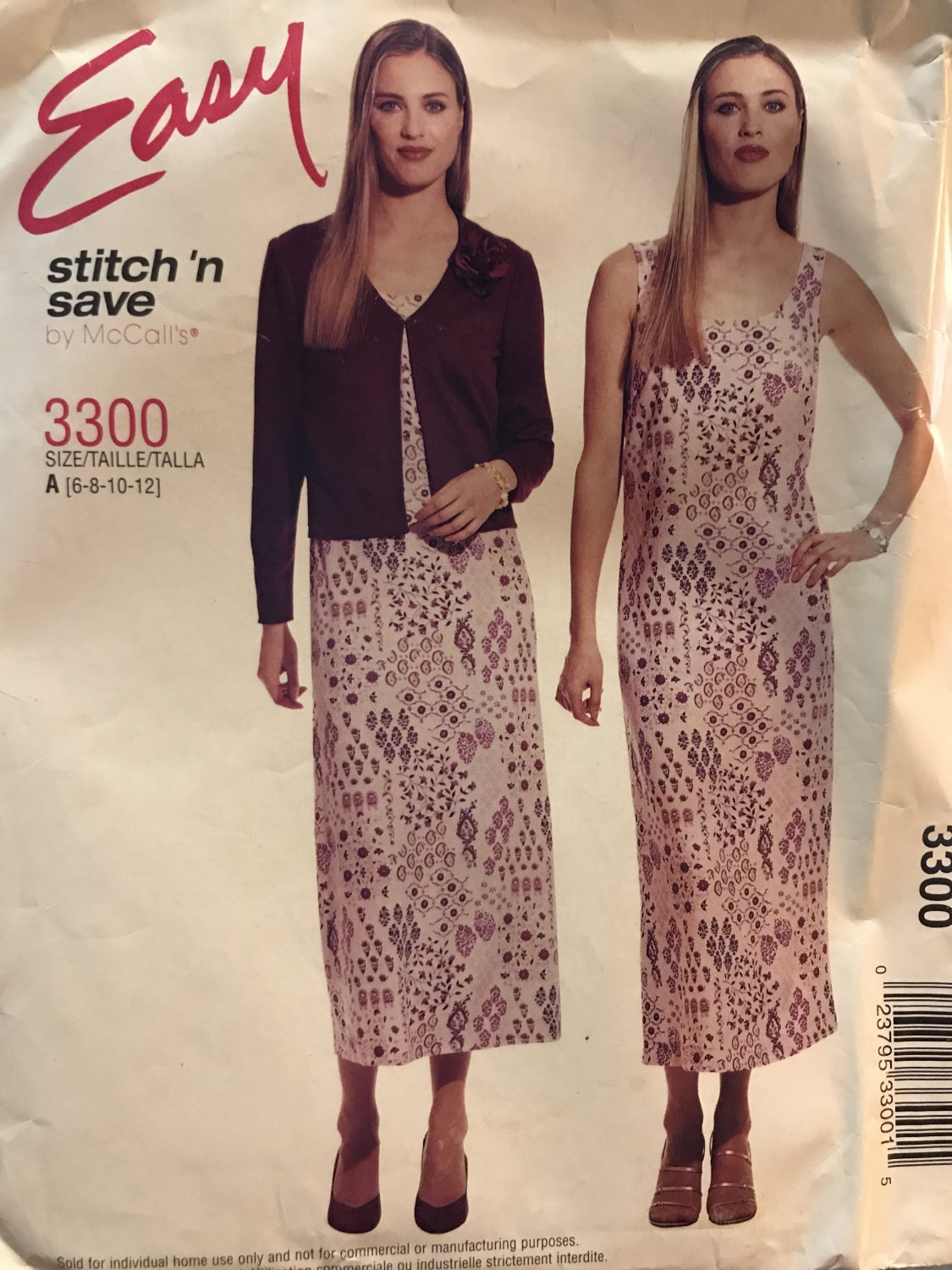McCall's 3300 Misses' dress and unlined jacket Sewing Pattern size 6 to 12