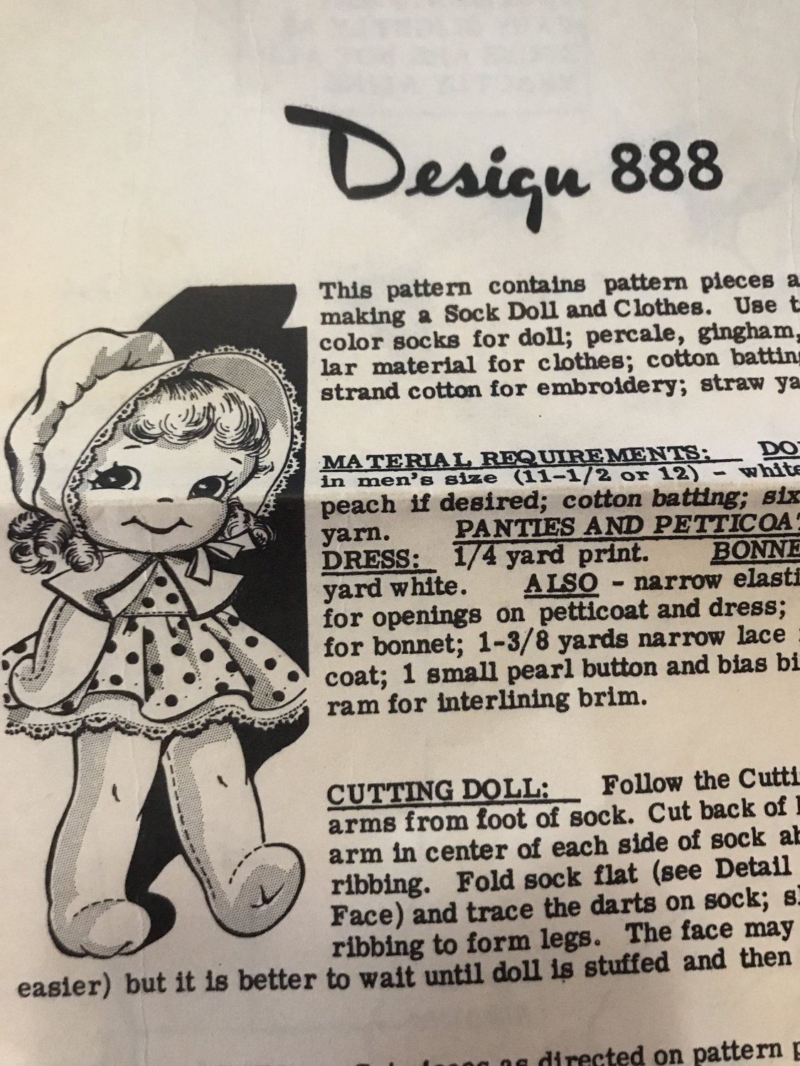 Mail Order Laura Wheeler Girl Sock Doll Sewing Pattern Design 888