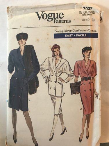 Vogue 7037 Double Breasted Dress, Tunic and skirt Sewing Pattern Size 8 10 12