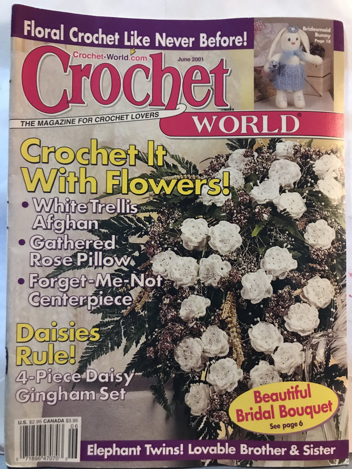 June 2001 Afghans, Bridal Bouquet, Pillow, Toys & More Crochet Patterns