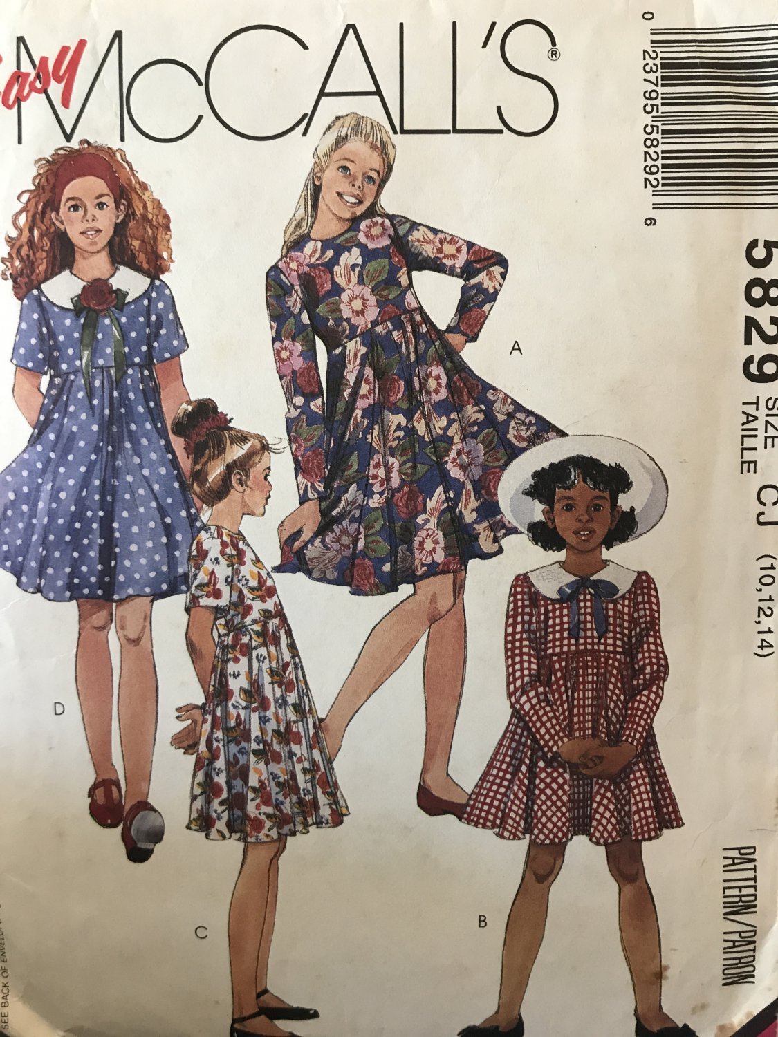 McCall's 5829 Girls dress with or without collar sewing pattern, size 10 12 14