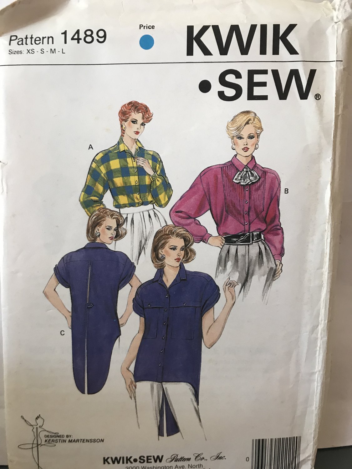 Kwik Sew 1489 Womens' Loose-fitting tunic top Sewing Pattern chest size XS to L