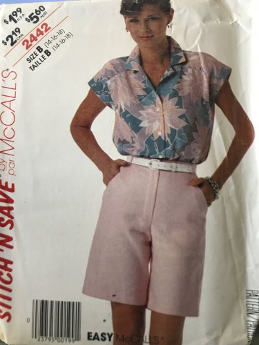 Easy Stitch 'n Save By McCall's 2442 misses top and shorts size 14 16 18 Uncut sewing pattern