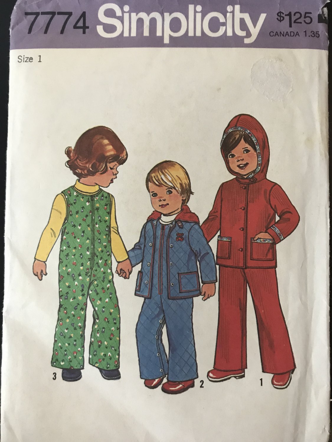 Simplicity 7774 Toddlers' Hooded Jacket and Coveralls Sewing Pattern size 1 chest  19"