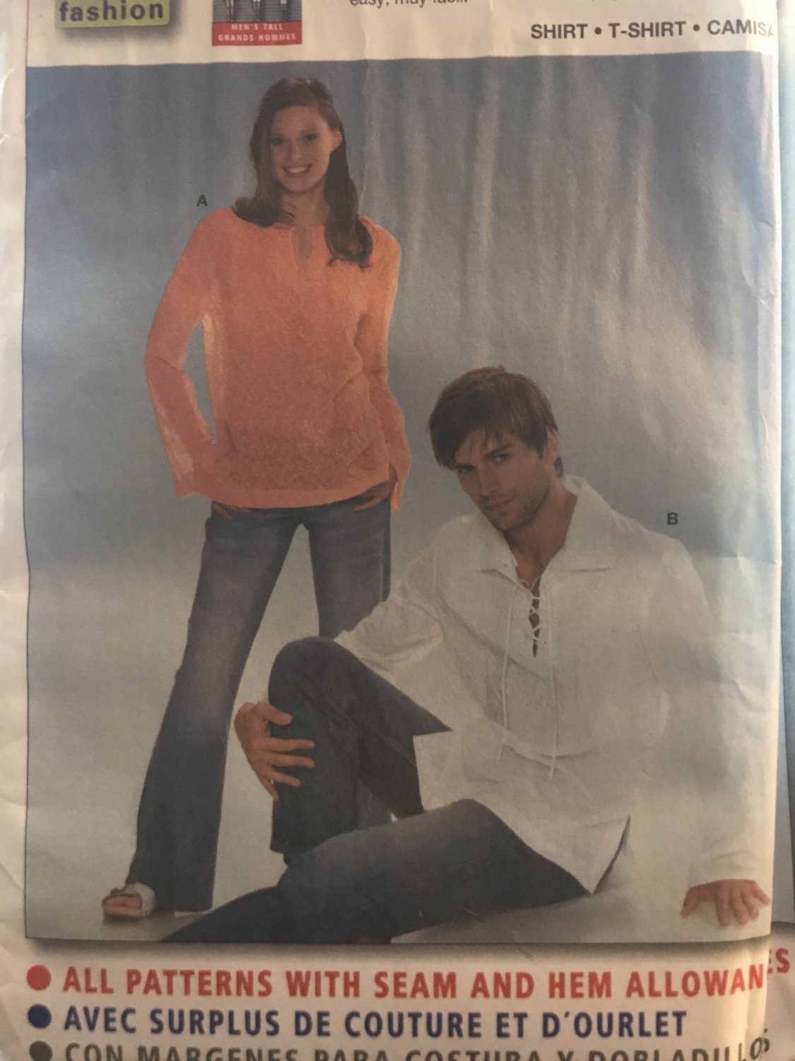 Burda Sewing Pattern 8461 Men and Womens Shirt with or without collar size 6-18, 34" - 44"