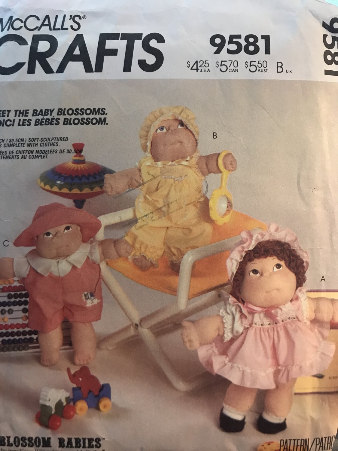 McCall's 9581 770 Blossom Babies 12" soft sculpture dolls and clothes Sewing Pattern