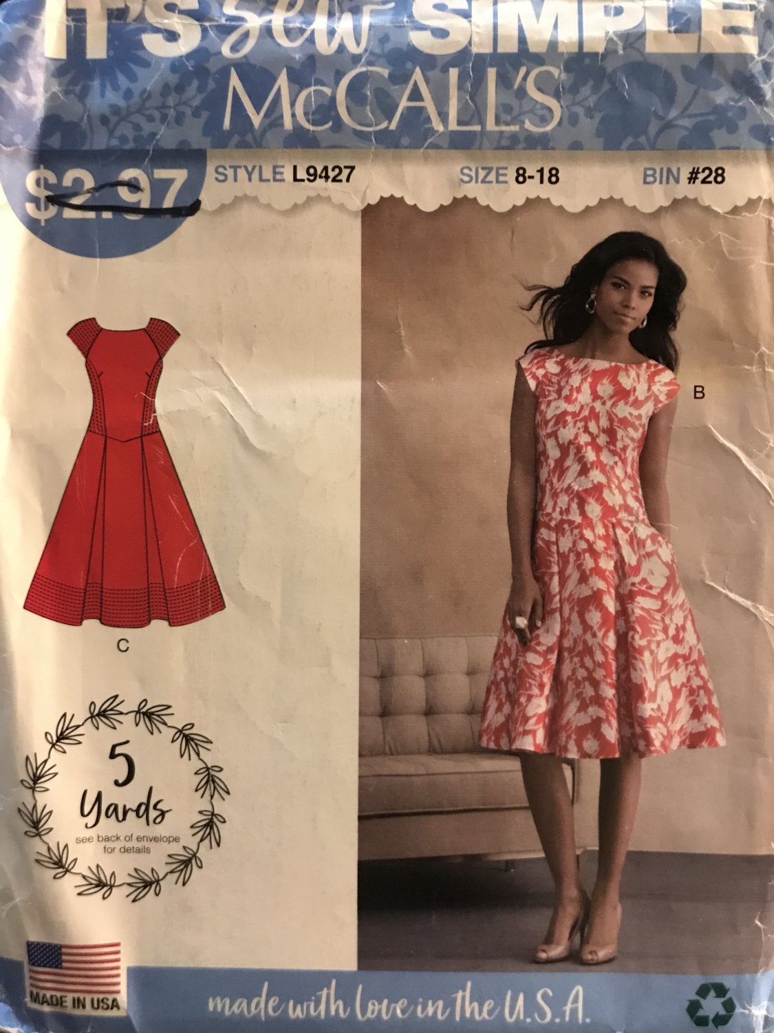 McCall's 9427 L9427 Misses Sew Simple Summer Dress with skirt pleats Size 8 - 18 Sewing Pattern