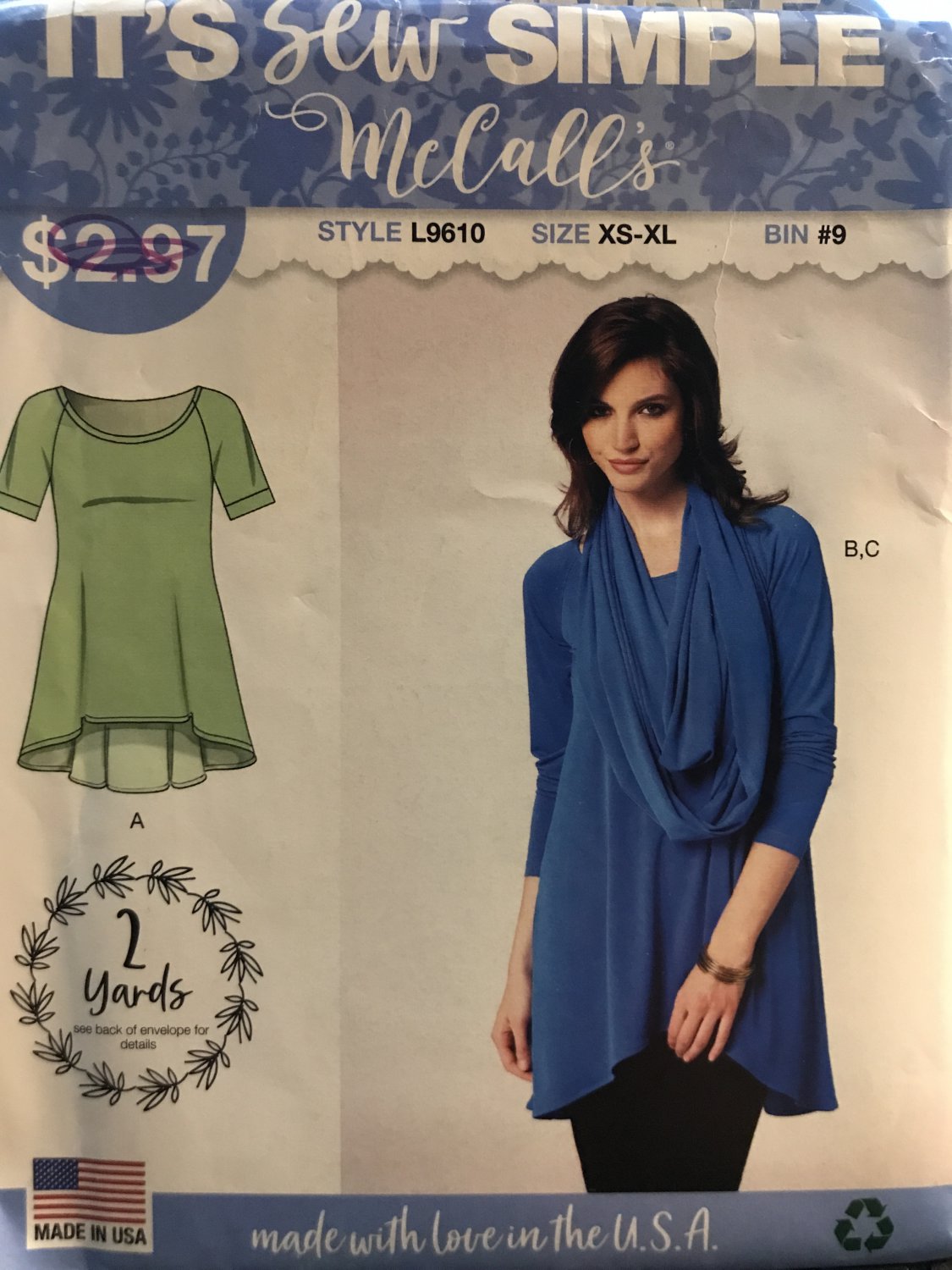McCall's 9610 L9610 Misses Sew Simple Tunic Top & Scarf Size XS - XL Sewing Pattern