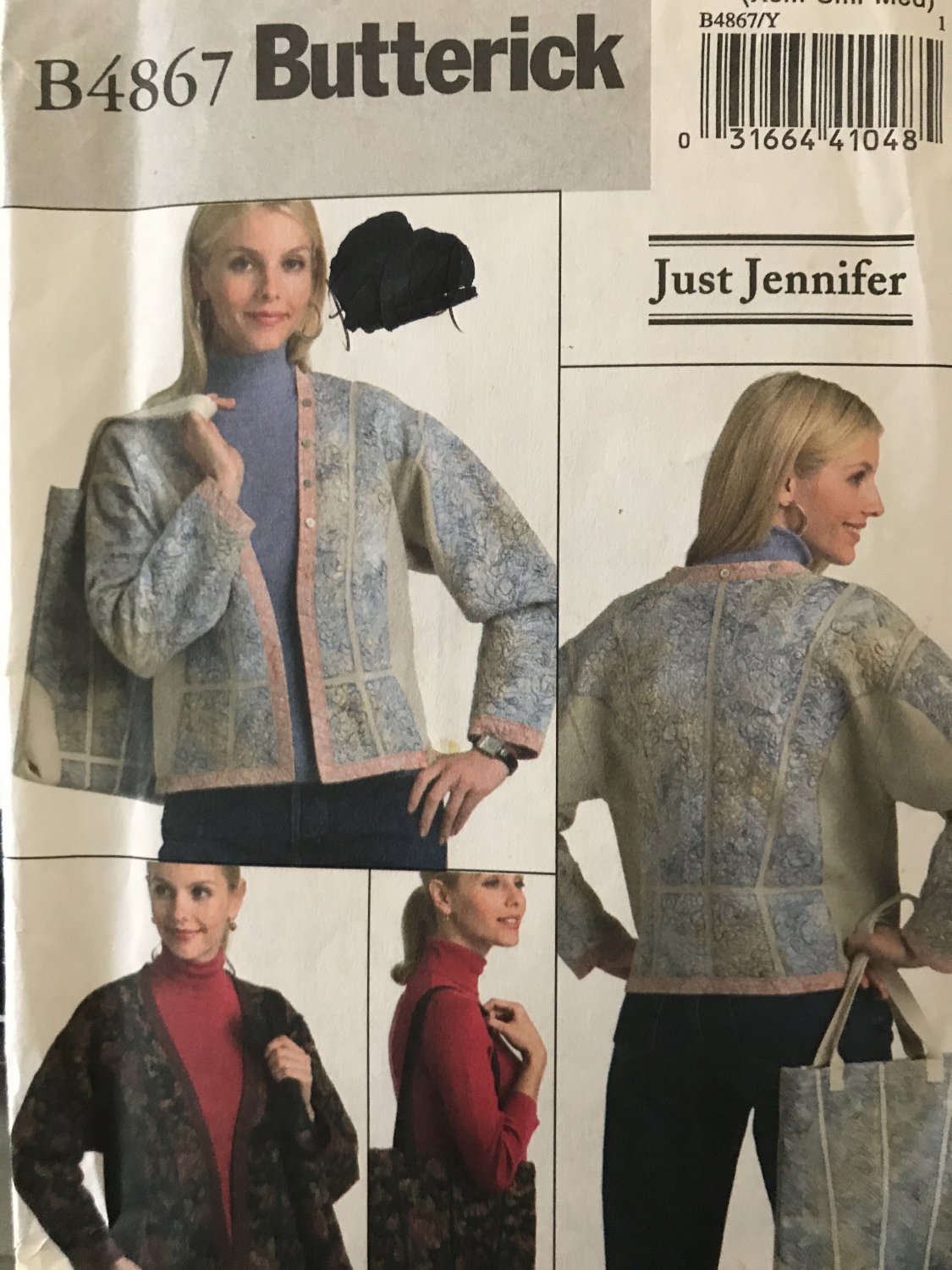 Butterick Pattern B4867 4867 Sewing Pattern Misses' Just Jennifer Jacket and Bag size XSM to Medium