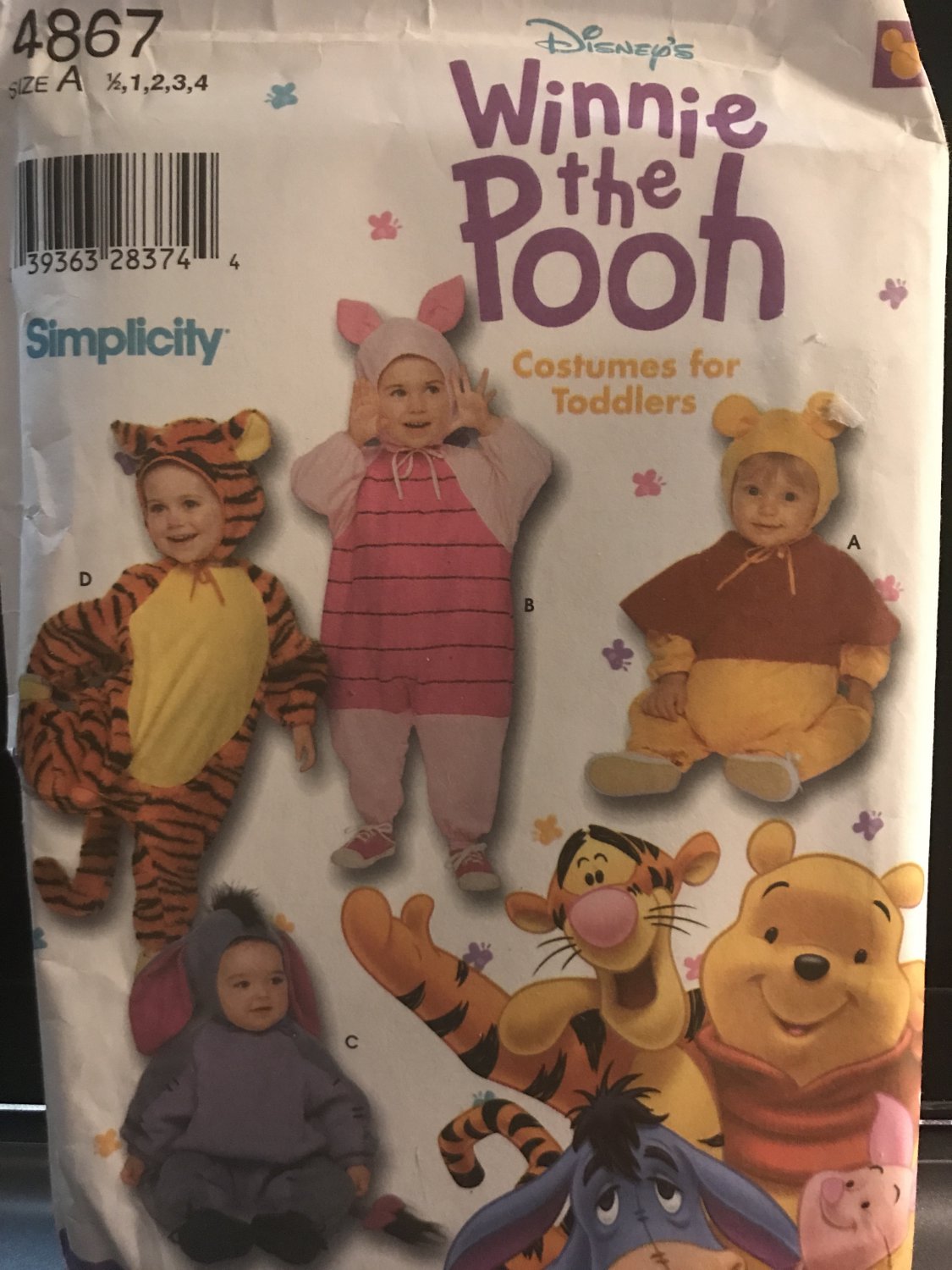 Simplicity Costume 4867 Winnie The Pooh Eeyore Piglet Tigger Size 1/2 - 4 Toddler