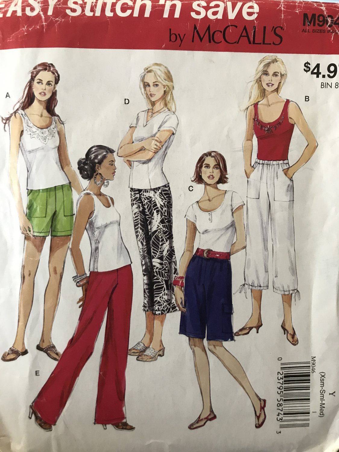 McCalls 9046 Easy Stitch 'n Save Misses Capri shorts Pants Sewing Pattern Size XS - Medium