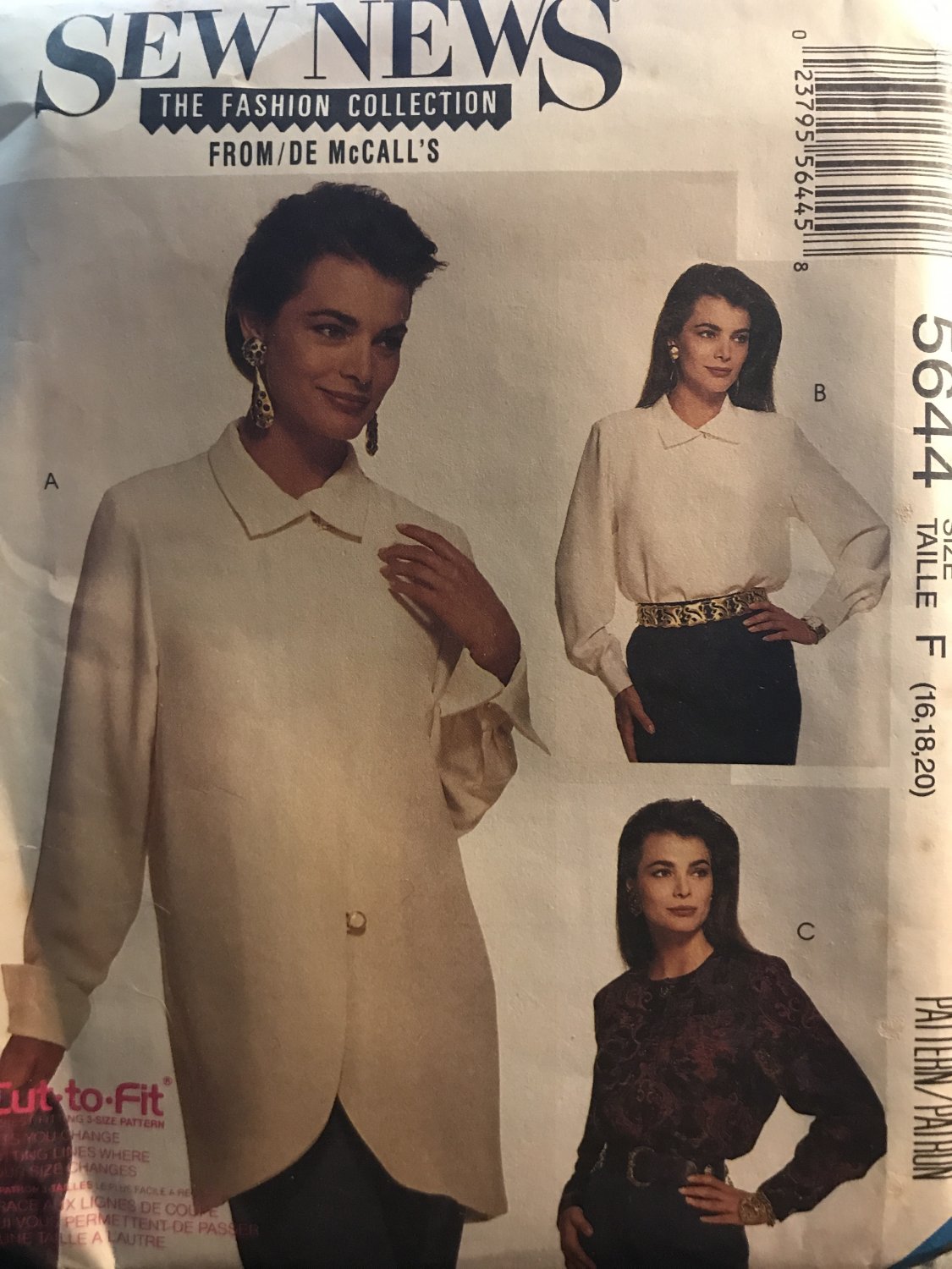 McCall's 5644 Misses' Blouses Sewing Pattern size 16 18 20 Sew News Pattern