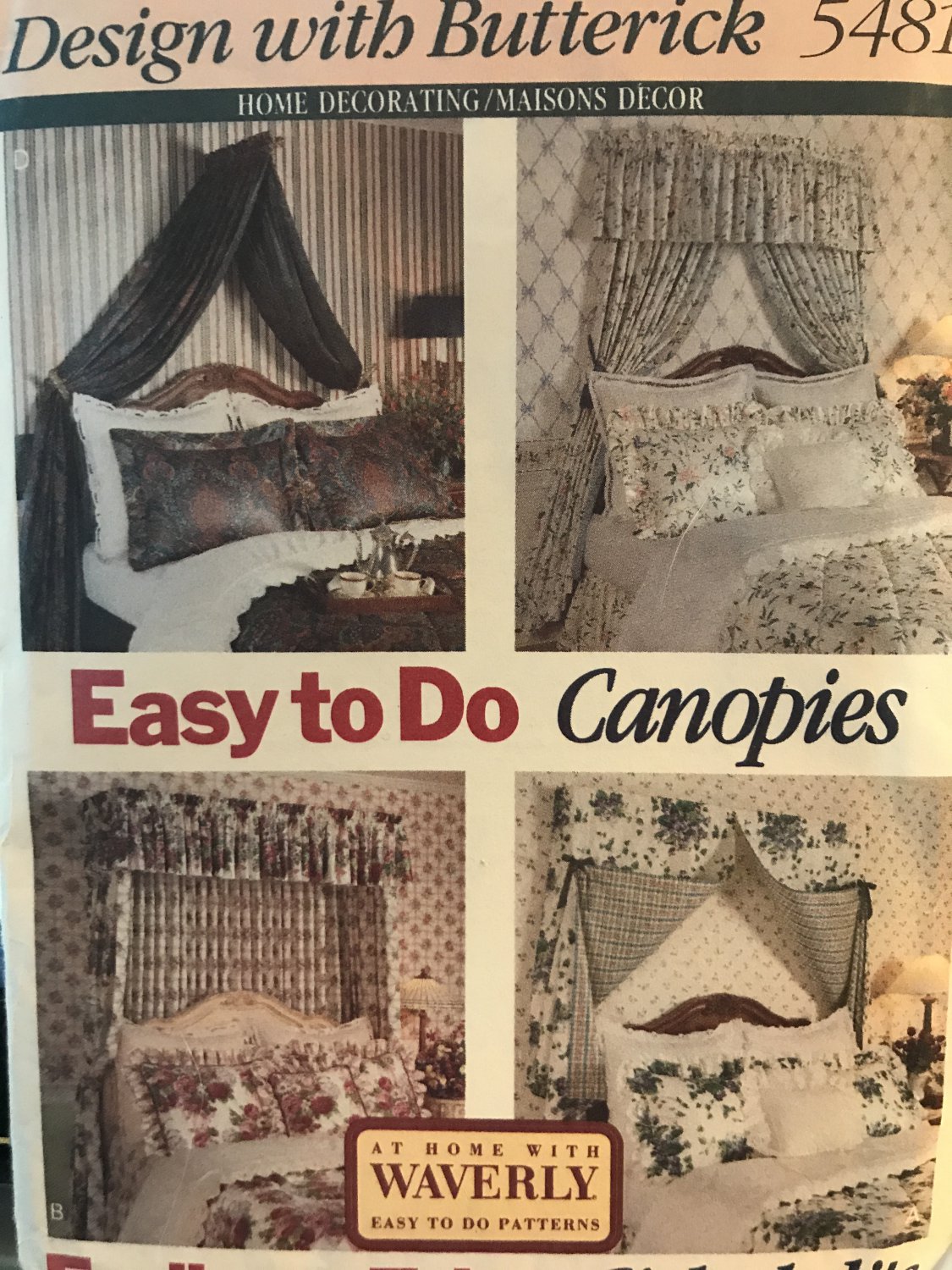 Butterick Sewing Pattern 5481 Easy to do Canopies for over a bed