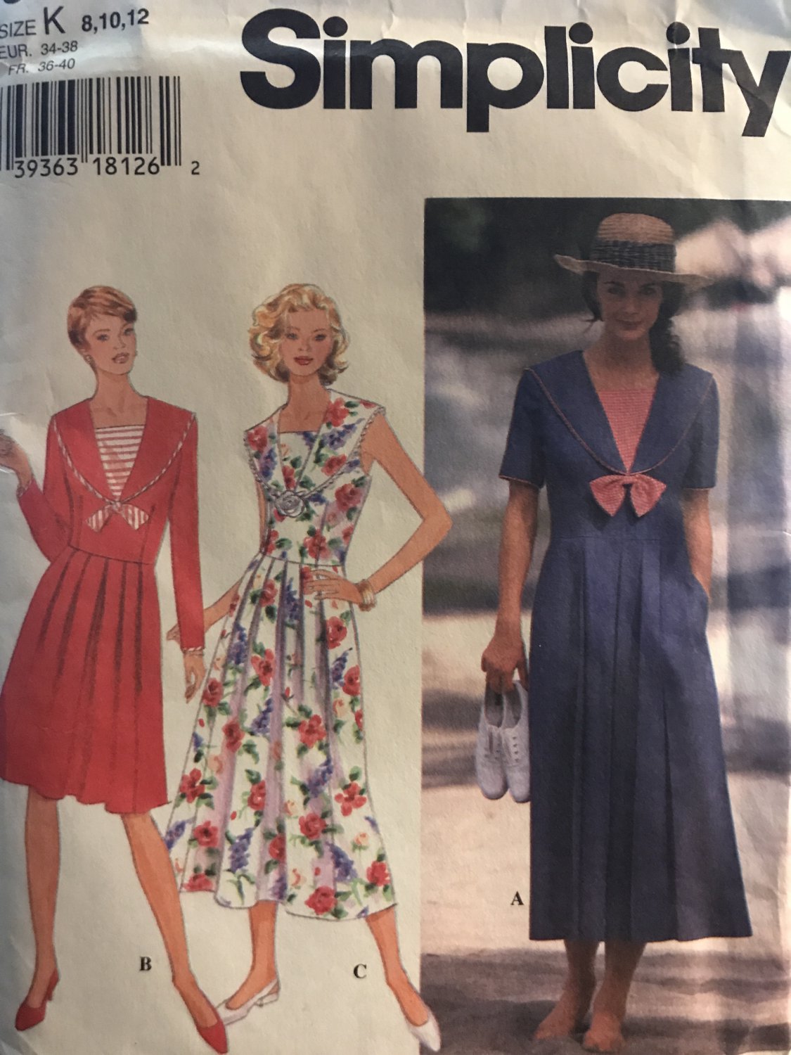 Simplicity 9618 Misses' Summer Sailor Collar Dress Sewing Pattern Size 8 - 12