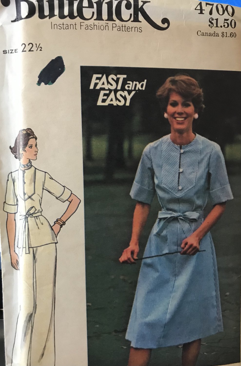Butterick 4700 half size dress, top, pants & belt Sewing pattern size 22 1/2"