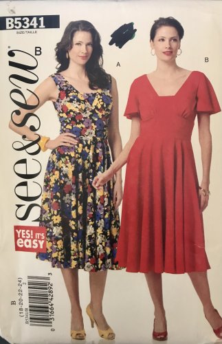 Butterick 5341 Dress with fitted waistband flutter sleeves flared skirt Size 18-24 Sewing Pattern