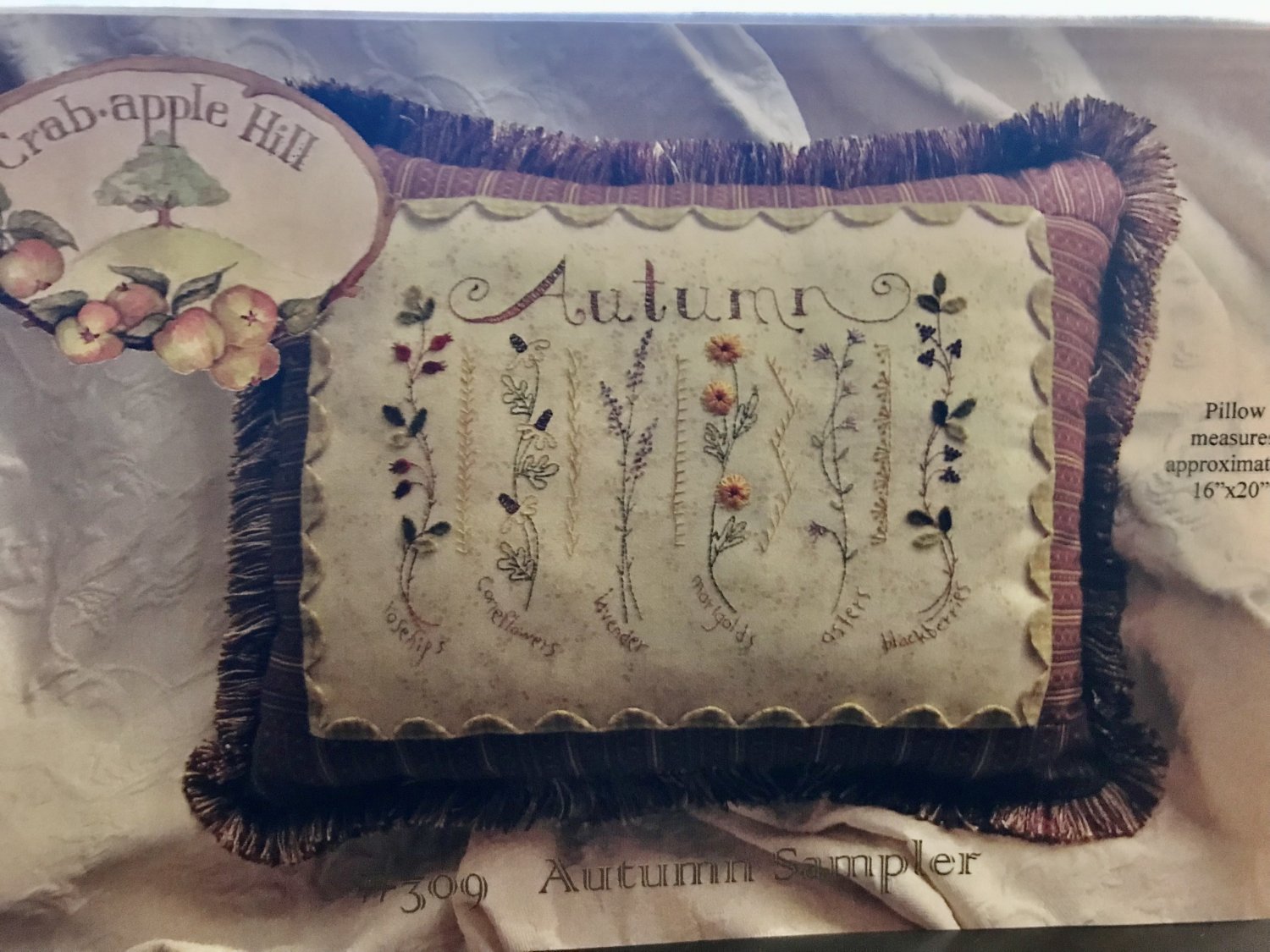 "Autumn Sampler" Hand Embroidery pattern by Crabapple Hill Studio 309 Size: 16 x 20