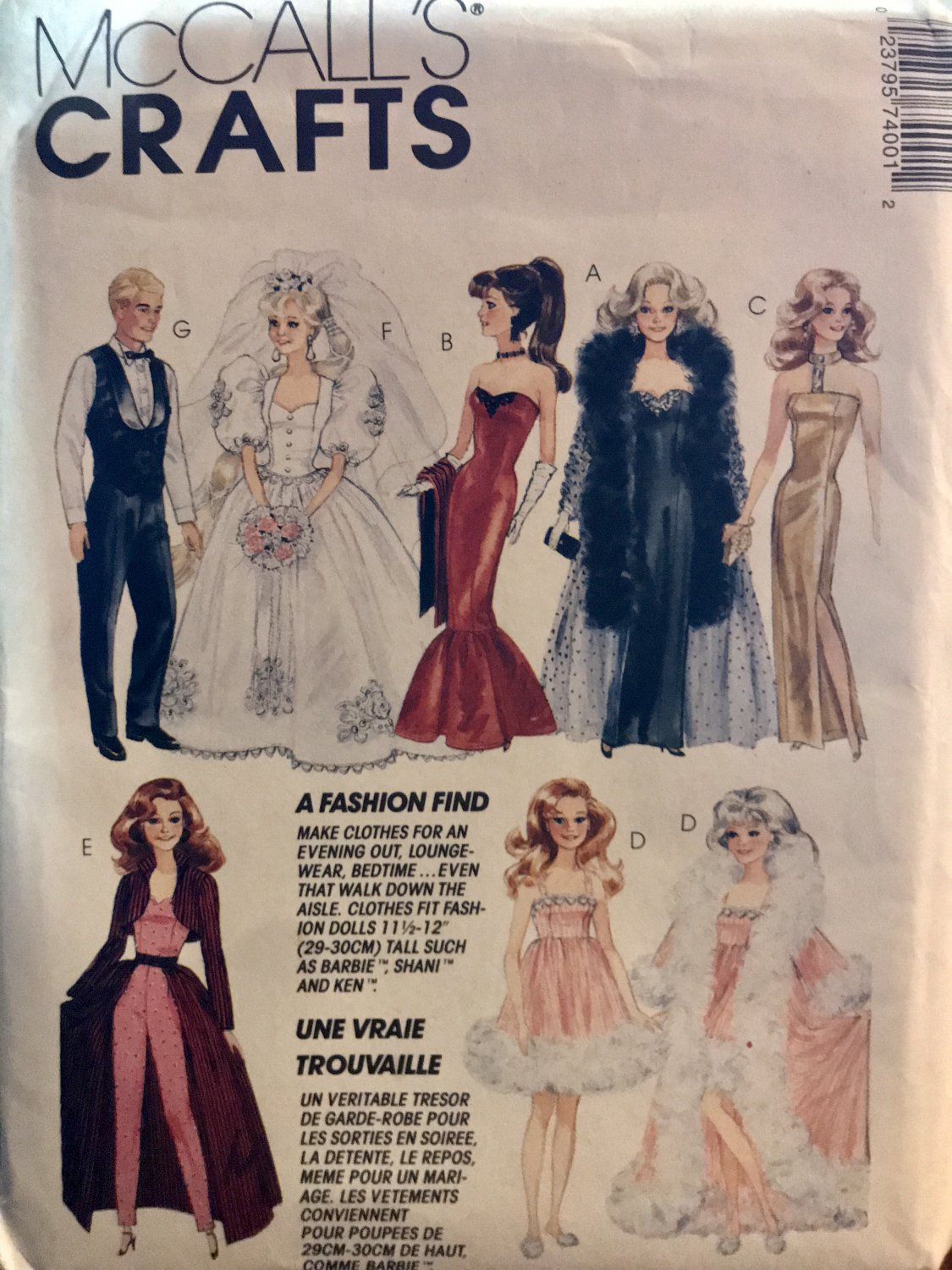 McCalls 7400 Fashion Doll Clothes Evening Gowns Wedding gown tuxedo sewing pattern