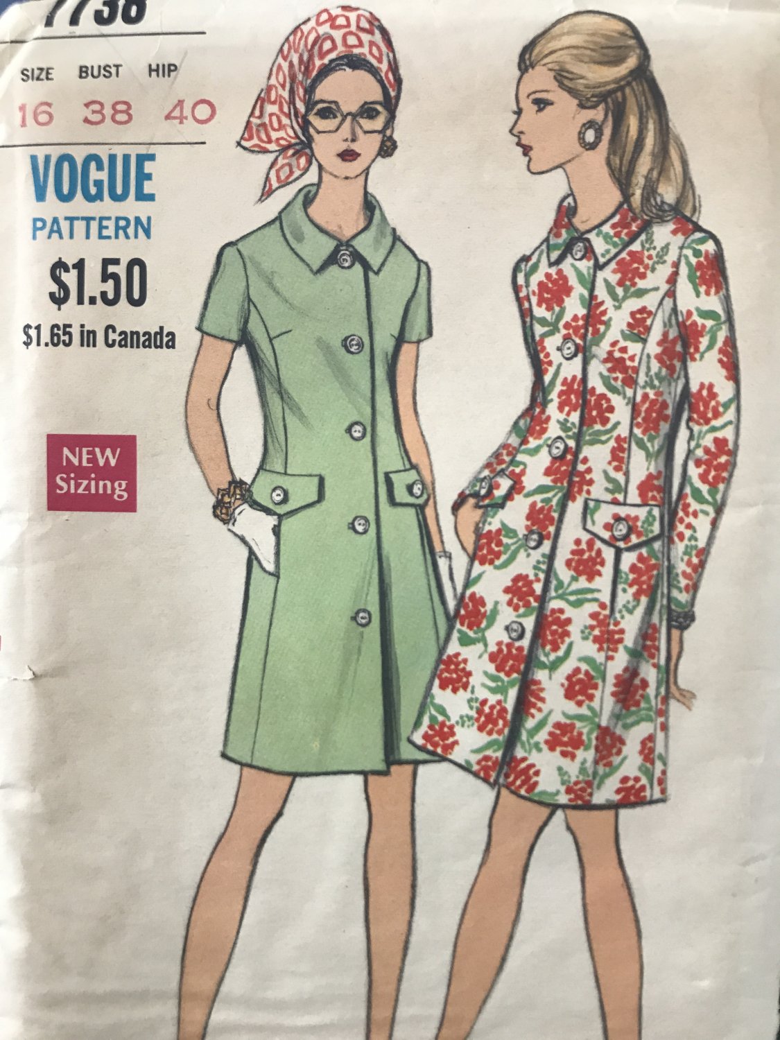 Vogue 7738 Misses' Semi-fitted coatdress Sewing Pattern size 16