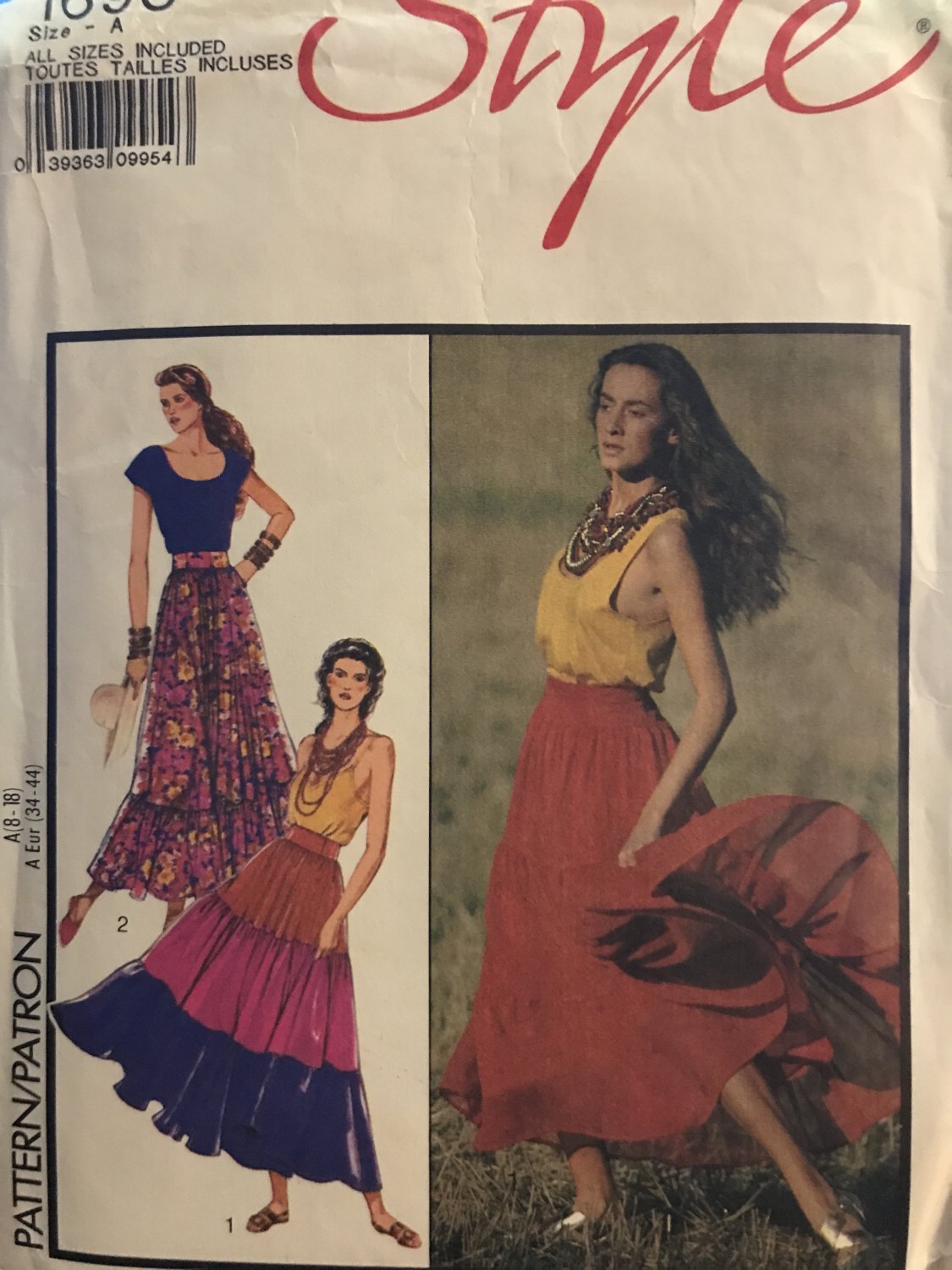 Style 1693 Gypsy Peasant style Skirt Sewing Pattern size 8 to 18