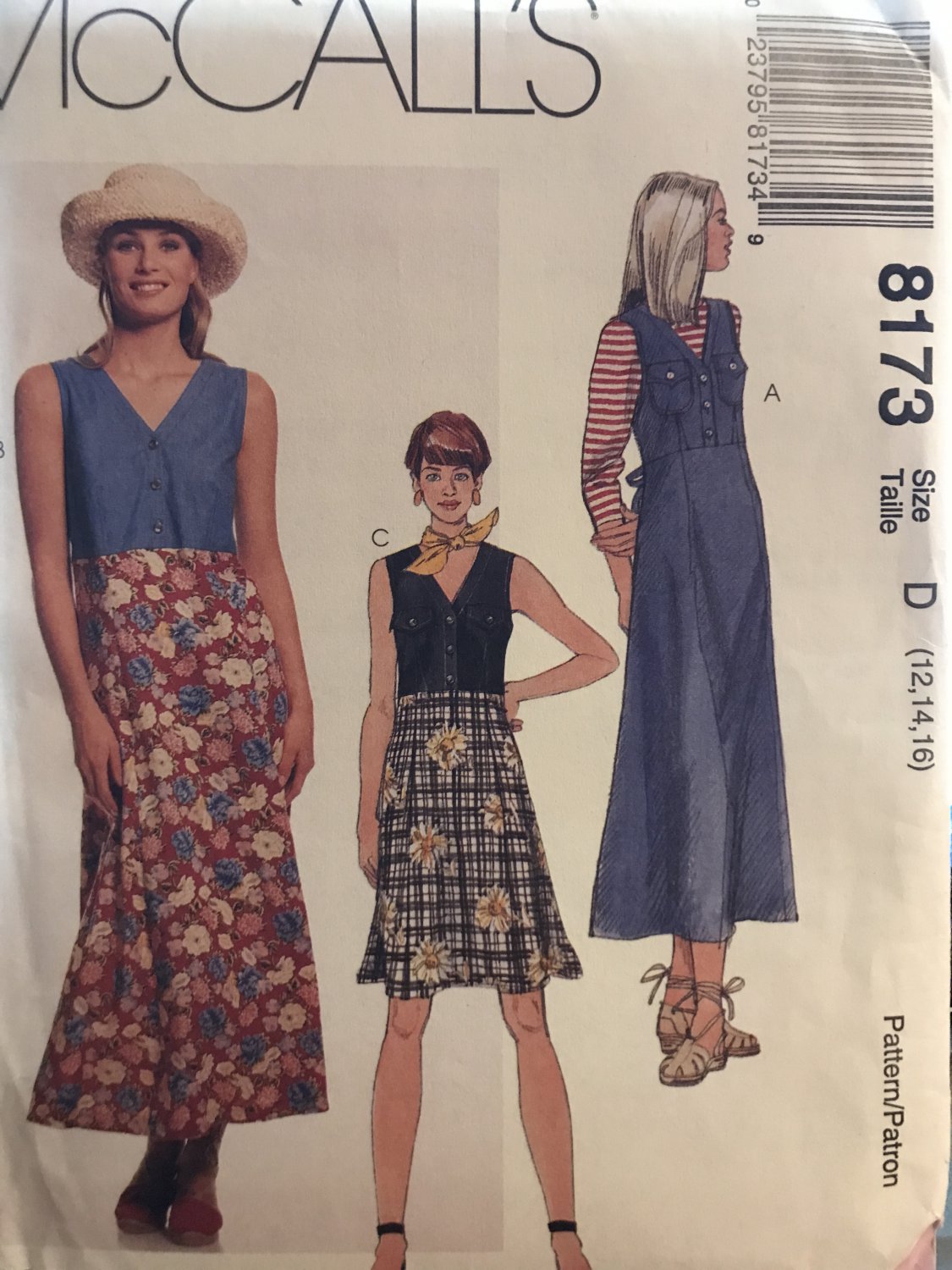 McCall's 8173 Misses'  Dress or Jumper in two lengths sewing pattern Size 12 14 16