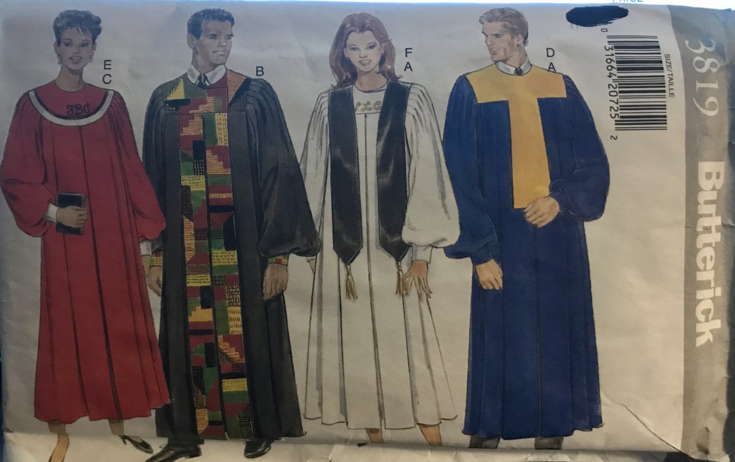 Butterick 3819 Unisex Choir Robe Collar and Scarf Sewing Pattern All