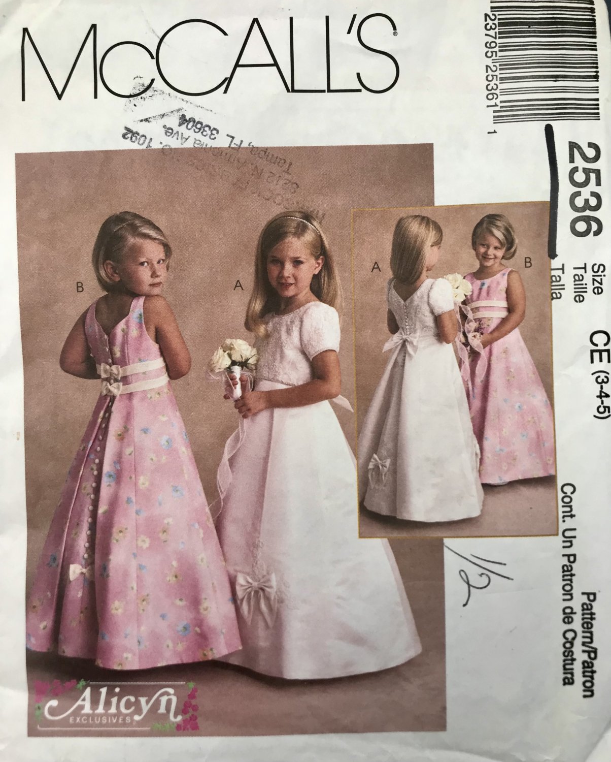 McCall's 2536 Girls' Flower Girl Pageant Special Occasion Party dress size 3 4 5 UNCUT