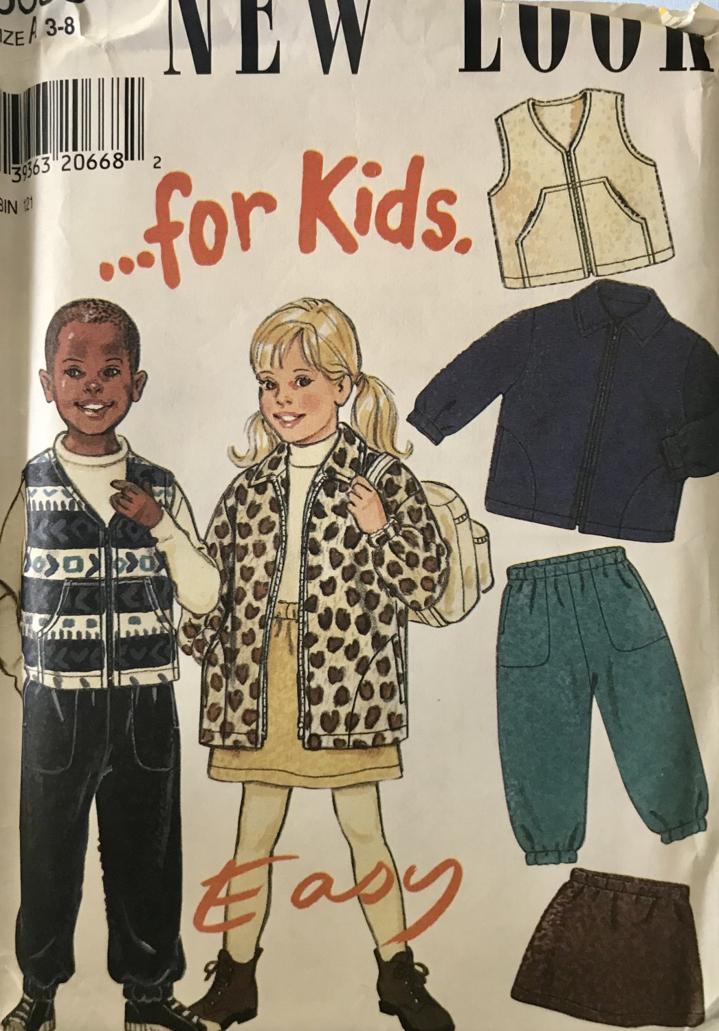 New Look Sewing Pattern 6658 child's Jacket Skirt Vest Pants sizes 3 to 8  for fleece fabric