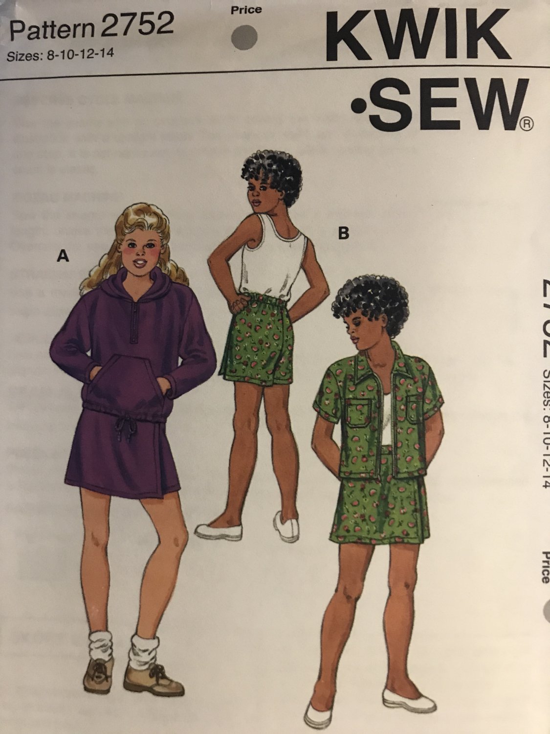 Kwik Sew 2752 Girls' Skorts and Tops Sewing Pattern Size 8 - 14