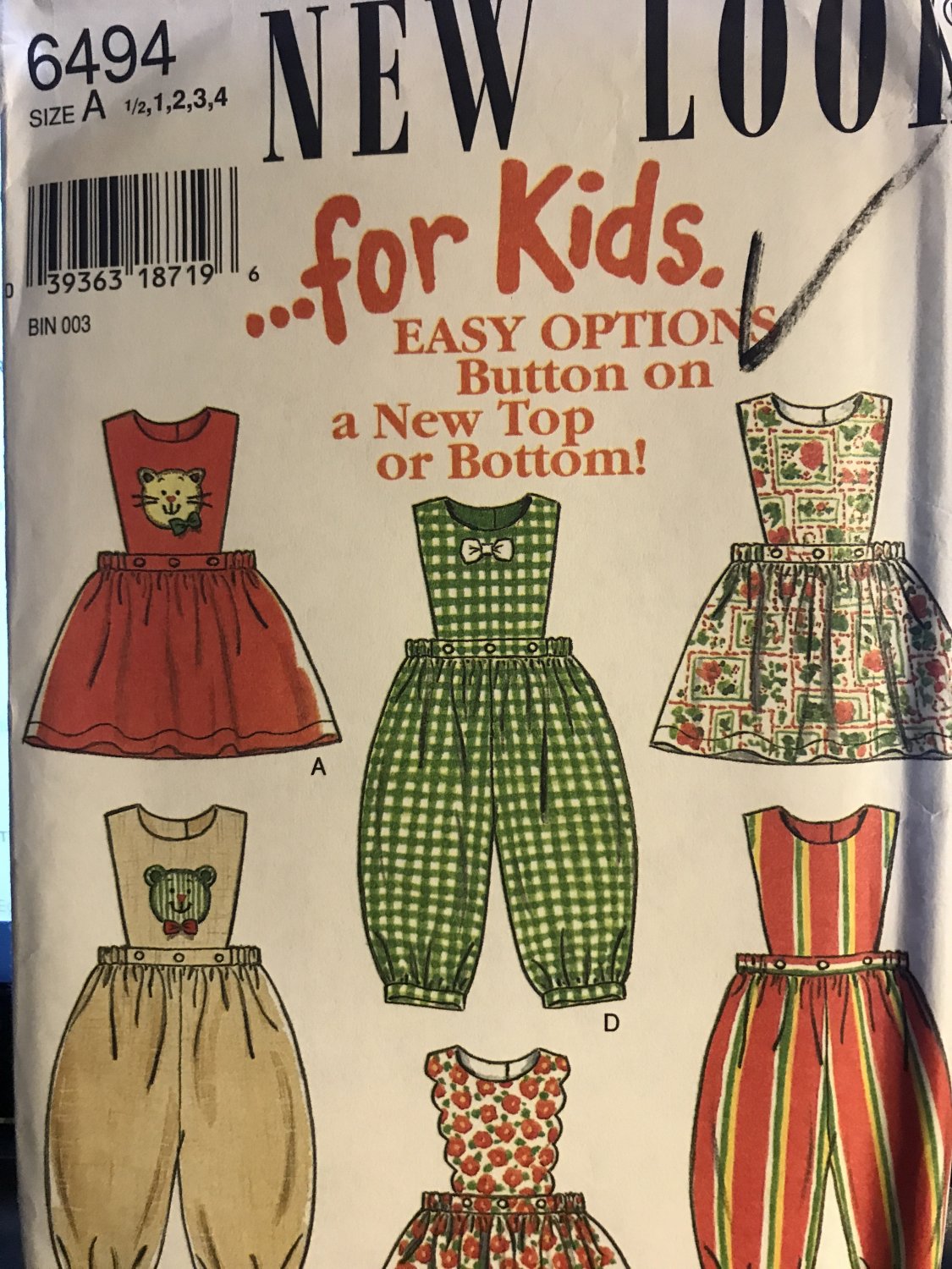 New Look 6494 child's Pinafore or Romper Sewing pattern size 1/2 - 4