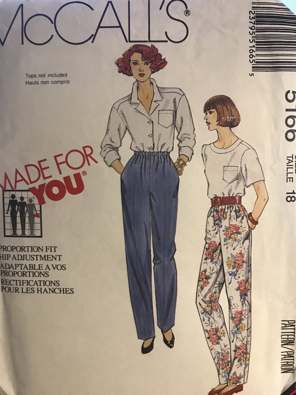 McCall's 5166 Misses' Pants with Elastic Waistband Size 18 Sewing Pattern