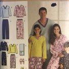 Simplicity 3935 Family Sleepwear Pajamas, Top, Pull On Pants and Slippers Pattern