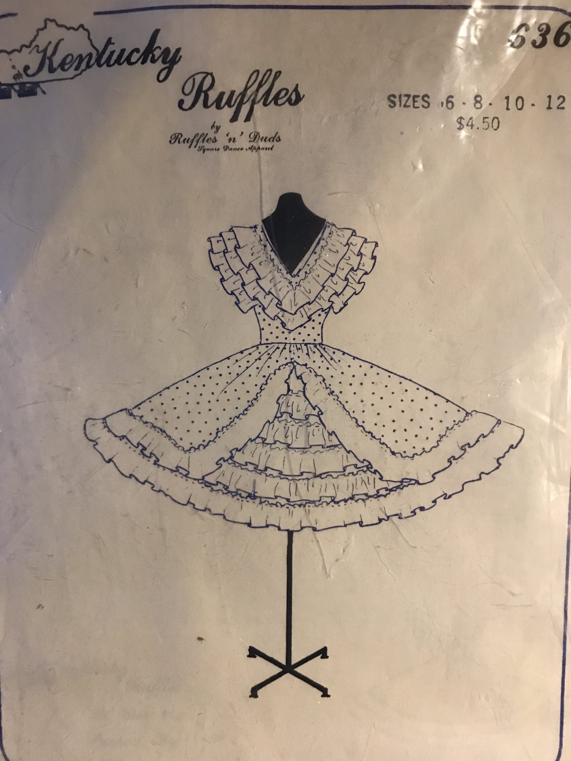 Kentucky Ruffles SQUARE DANCE DRESS Pattern # 636 Sz 6 8 10 12 Flared Skirt UNCUT