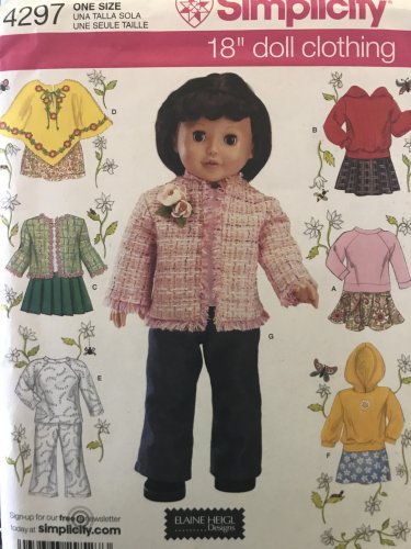 18 Inch Doll Clothes Simplicity 4297 UNCUT Sewing Pattern skirts, jacket, poncho, top and pants