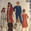 McCall's 9635 Childrens Pajamas, Robe and Nightshirt sewing pattern Size 7 8