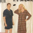 Simplicity 9843 Mens or Womens Night Shirt Pajamas Sewing Pattern XS to XL