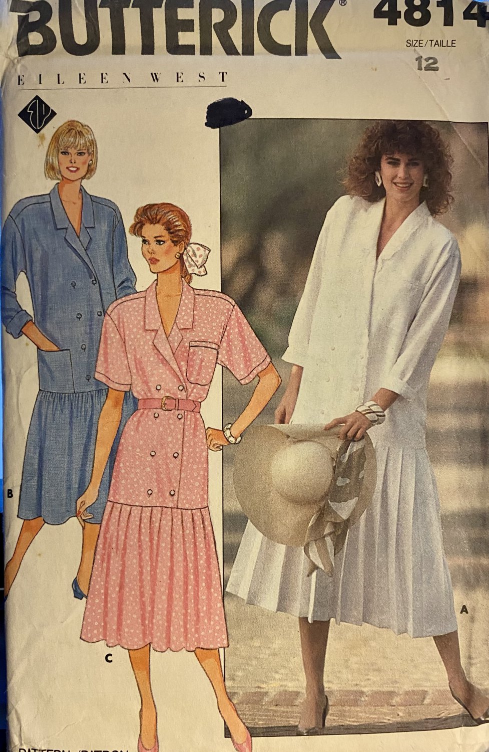 Butterick 4814 Misses'  Double Breasted Dress Sewing Pattern size 12 circa 1987
