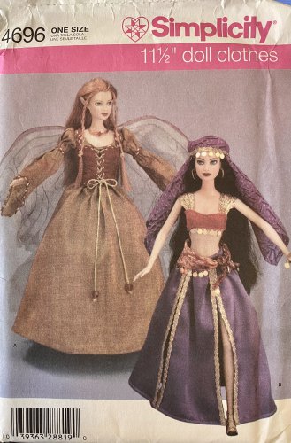 Simplicity 4696 11.5" Fashion Doll Clothes Renaissance Style with Wings Sewing Pattern
