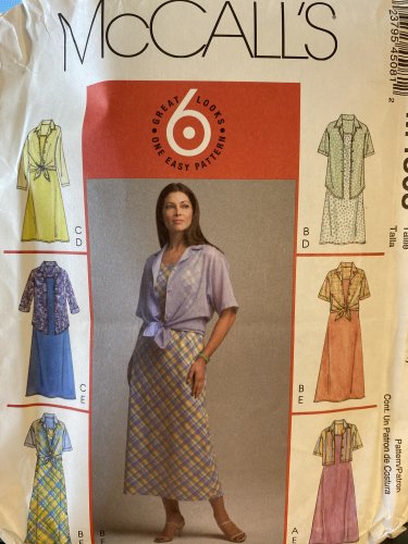 McCallâ��s 4508 M4508 Easy Pullover Sleeveless Dress Button Front Shirt8 Sewing Pattern Size 8 - 14