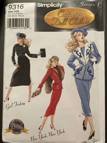 Simplicity Doll Collector's Club pattern 9316 15 1/2" dolls clothes jackets, skirts and accessories.