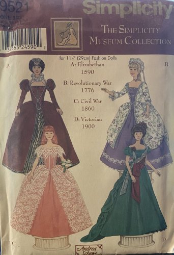 Simplicity Museum Collection pattern 9521 Fashion Doll 11 1/2" Elizabethan Victorian Gowns