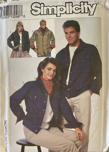 Simplicity 8096 Misses Mens or Teens Loose-Fitting Unlined Jean Jacket in Two Lengths XS - XL