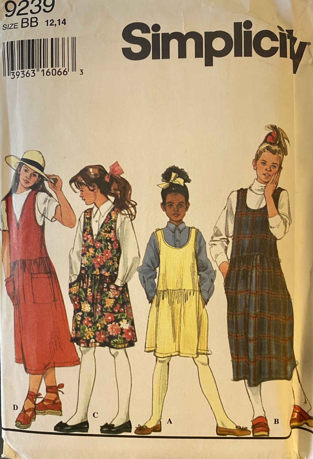 Simplicity 9239 Girl's Jumper sewing Pattern size 12 14