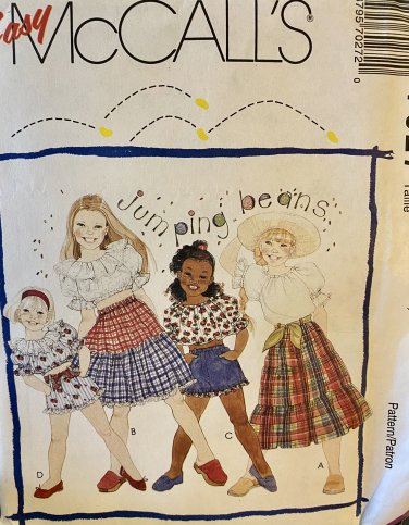 McCall's 7027 Girl's Peasant top and Gypsy skirt, shorts size 10 12 14 Sewing Pattern