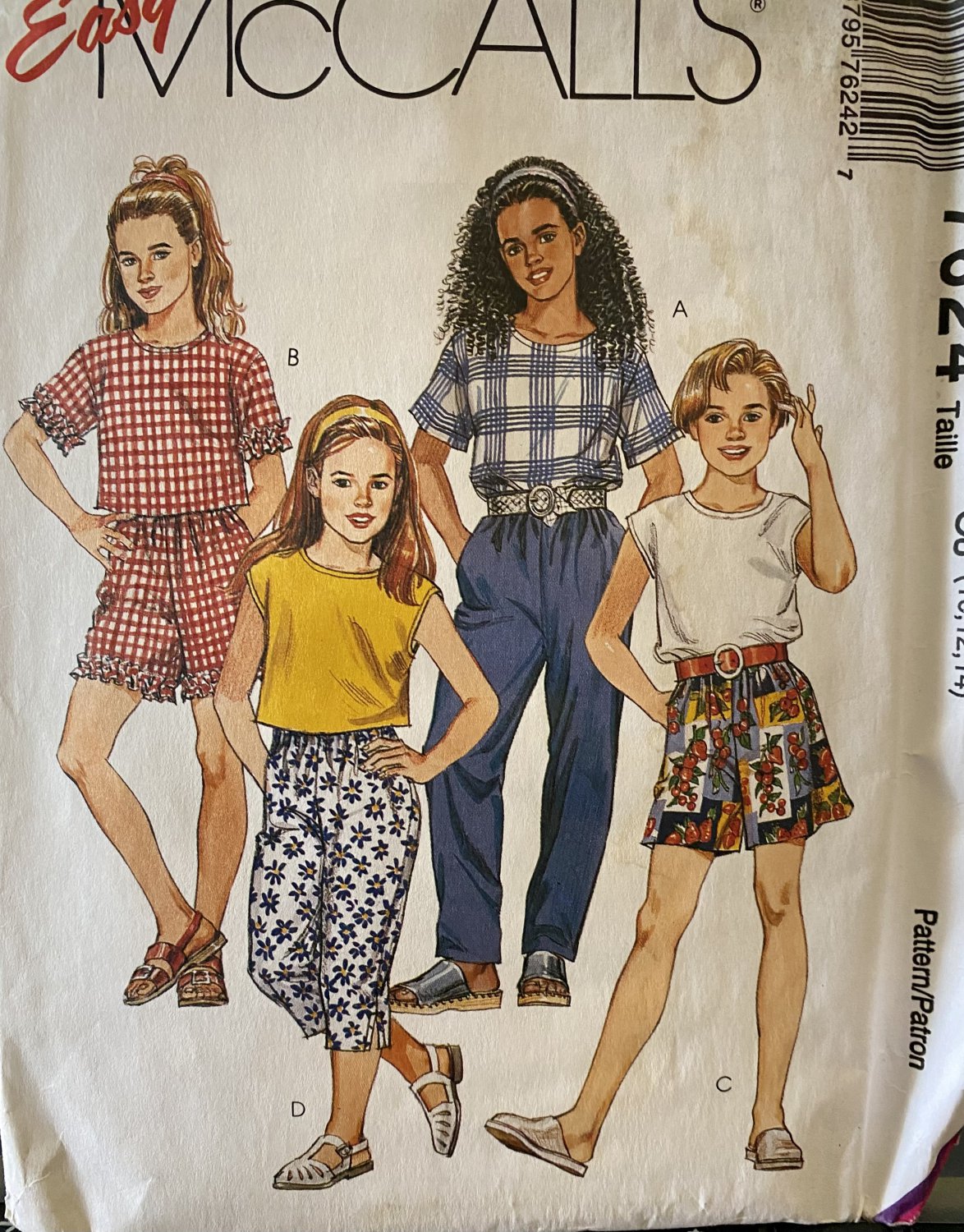 McCall's 7624 Girls' Top Shorts, Capris and Skirt size 10 12 14 Sewing Pattern