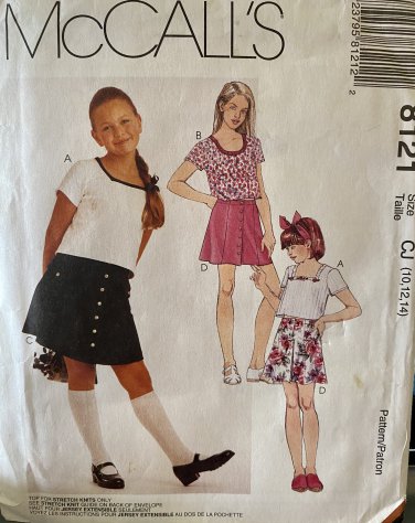 McCall's 8121 Girls' Top and Skirt size 10 12 14 Sewing Pattern