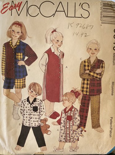 McCall's 6846 Girls' or Boys' Pajamas or nightshirt size 8 10 Sewing Pattern